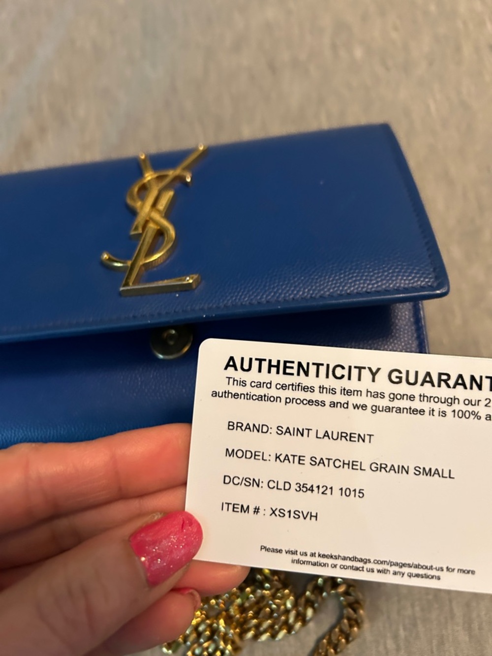 Saint Laurent Royal Blue Chain Wallet with Gold Hardware - Picture 6 of 11